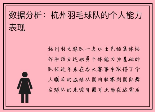 数据分析：杭州羽毛球队的个人能力表现