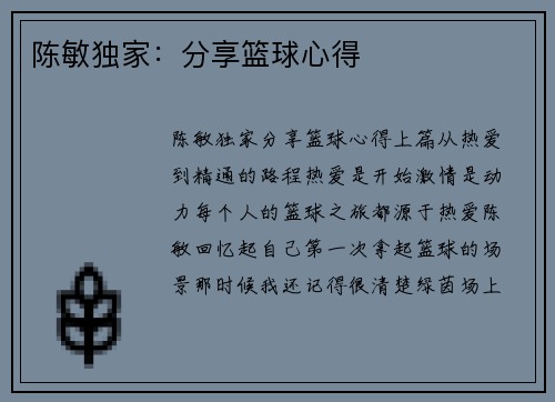 陈敏独家：分享篮球心得