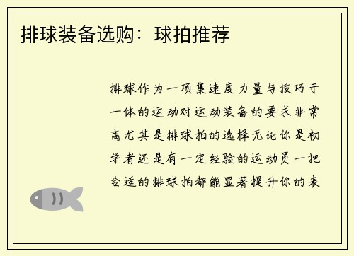 排球装备选购：球拍推荐