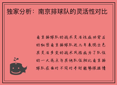 独家分析：南京排球队的灵活性对比